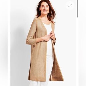 Talbots Tan Open Cardigan with Metallic Thread Size Small